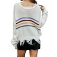 thumbnail image 5 of QAFOPEH Womens Striped Crop Sweater Deep V Neck Long Sleeve Fringed Knit Tops, 5 of 7