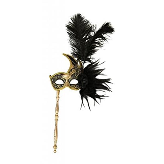 Kayso FSM003BKGD Black & Gold HandHeld Pink Masquerade Mask