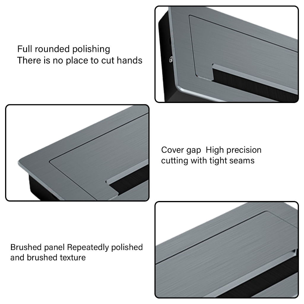 Aluminum Desk Wire Hole Cover with Brush Cable Grommet for Cable Organization