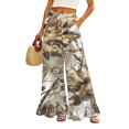 thumbnail image 3 of Camo Print Palazzo Pants for Women, High Waist Drawstring Wide Leg Trousers - Summer Flowy Ruffle Hem Lounge Bottoms Bronze L, 3 of 7