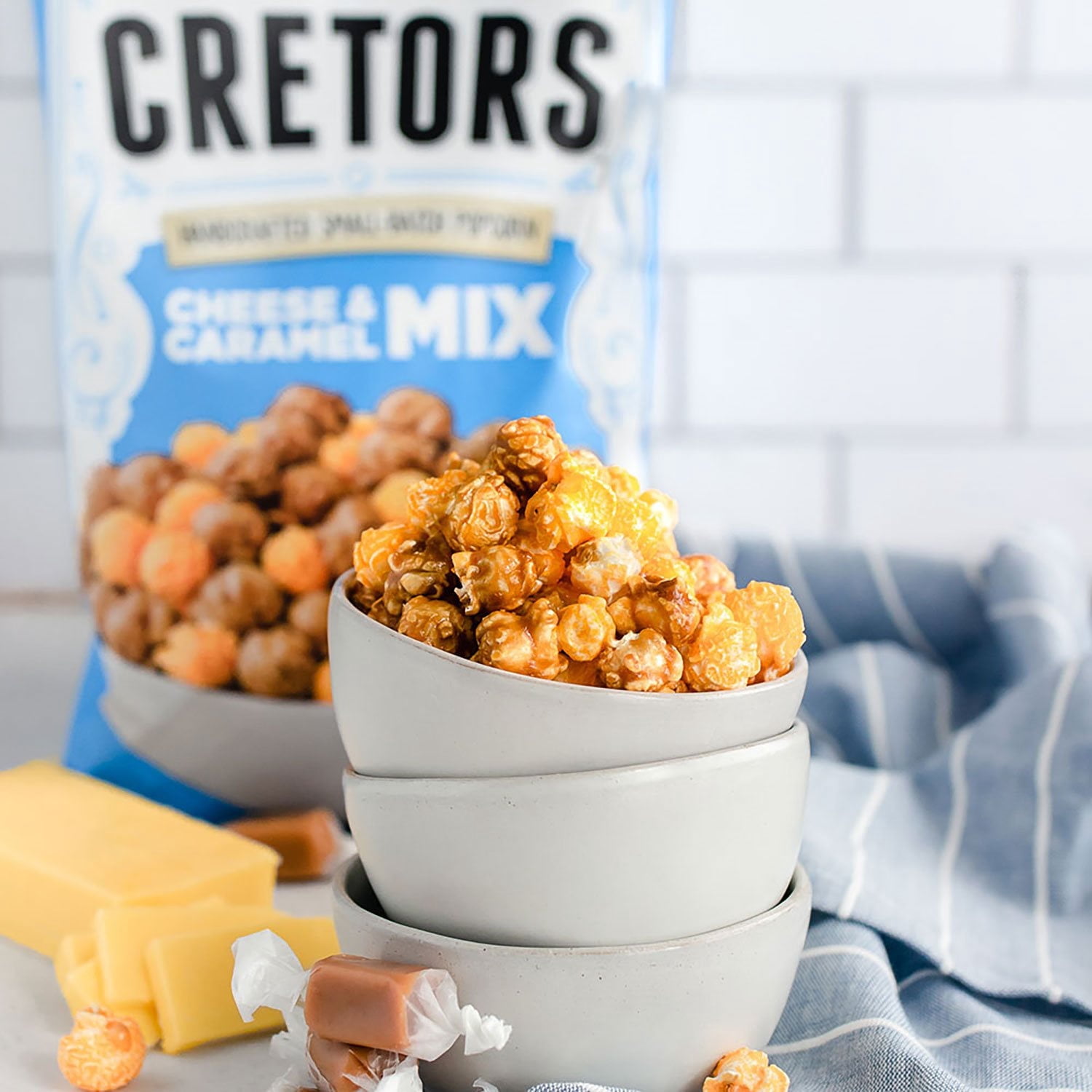 Cretors Cheese and Caramel Flavored Popcorn Mix, 23.5 oz Pack of 1 with Serving Bowl by OMA