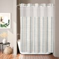 thumbnail image 2 of No Hook Shower Curtain, Modern Simple Art Shower Curtains for Bathroom with See Through Top Window, Blue Vertical Stripes Pattern Beige Waterproof & Washable Bath Curtain Stall 48"x72", 2 of 9