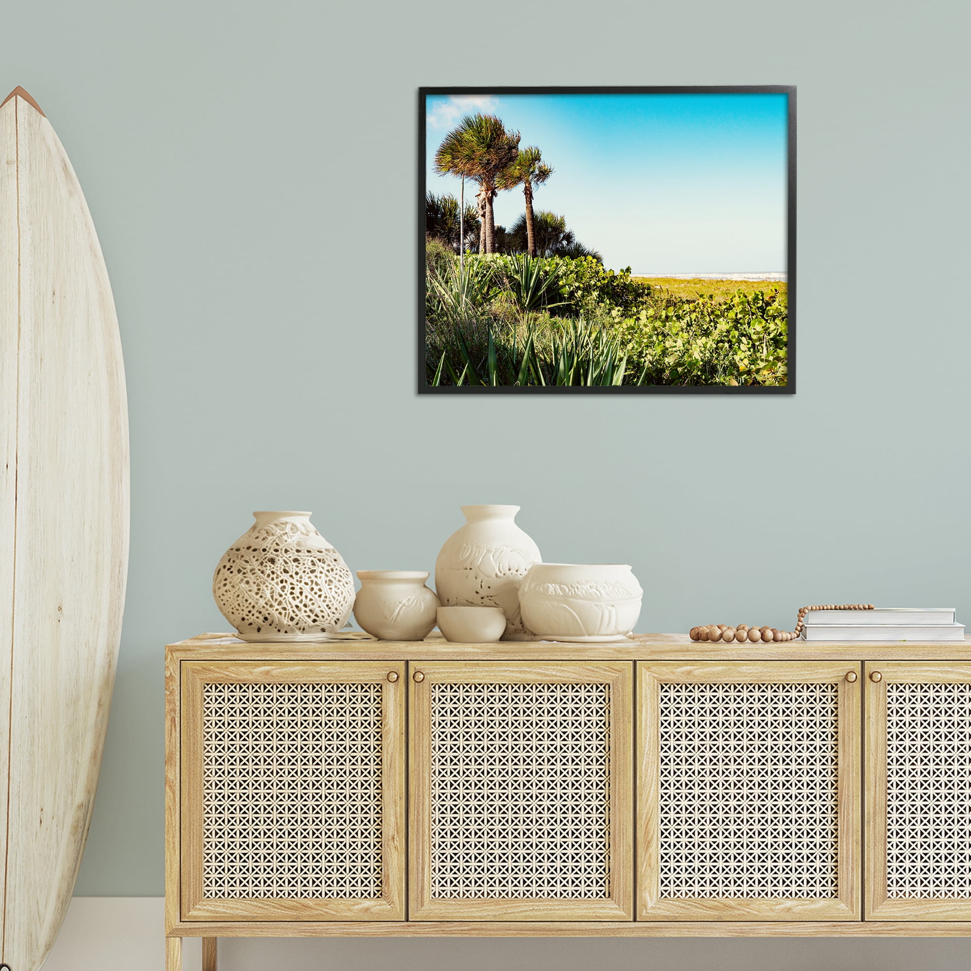 Stupell Industries Lush Tropical Shoreline Landscape Photography Black Framed Art Print Wall Art, 30 x 24