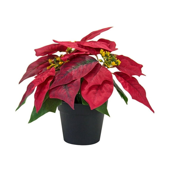 MixMart Christmas Artificial Poinsettia Plant Artificial Bonsai Desktop Ornament Decorative Artificial Plants for Winter Home Holiday C