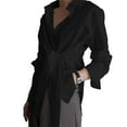 thumbnail image 3 of Women Lace Up Wrap Shirt Long Sleeve Buttons Down Solid Tops Asymmetrical Blouse, 3 of 11