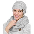 thumbnail image 2 of C.C Unisex Soft Stretch Chunky Cable Knit Beanie and Infinity Loop Scarf Set, Ivory/Silver Metallic, 2 of 2