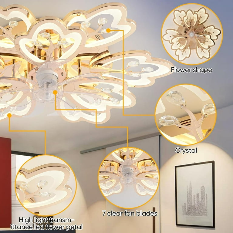 Datingday 31 Inch Ceiling Fan with Lights, Flower Shape 6 Speed 3
