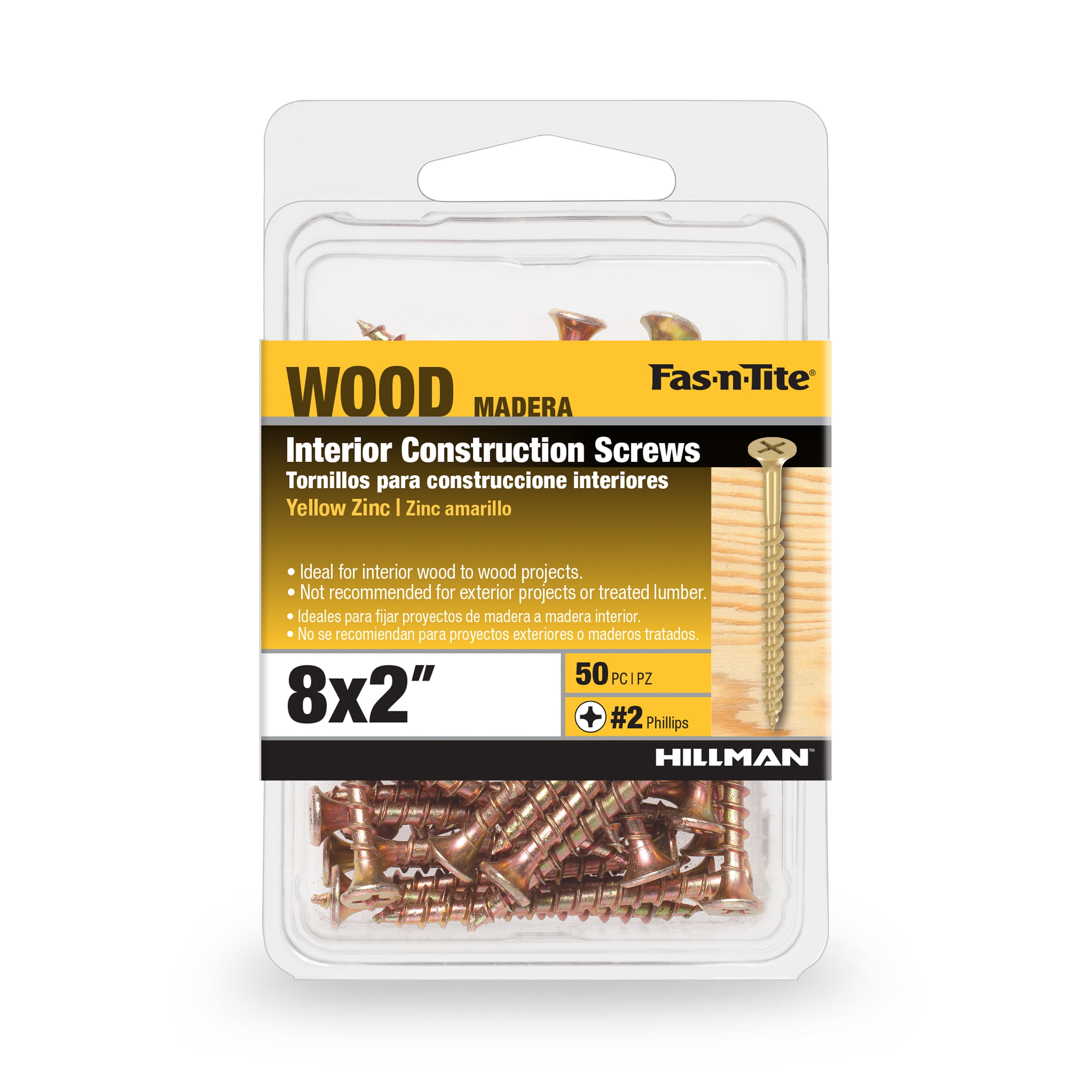 Fas-n-Tite Interior Wood Screws, 8 X 2", Zinc Plated, Steel, 50 Count