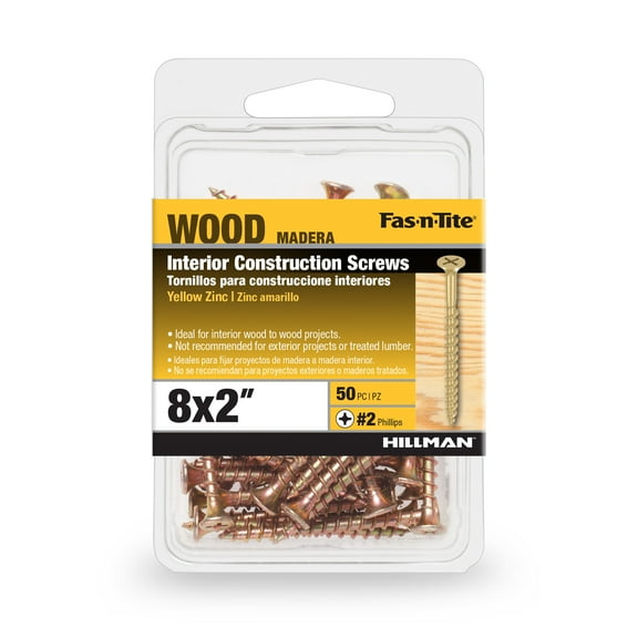 Fas-n-Tite Interior Wood Screws, 8 X 2", Zinc Plated, Steel, 50 Count