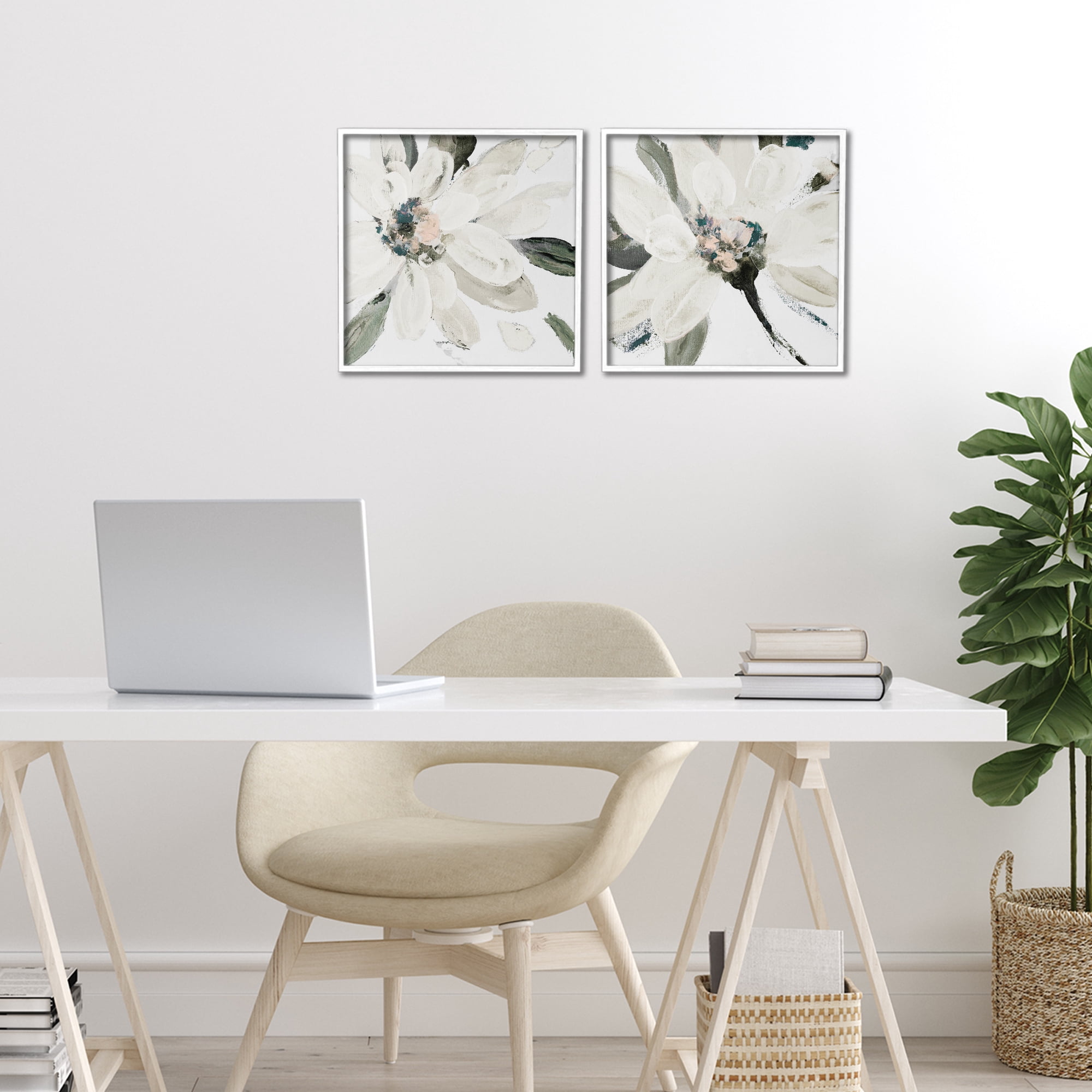 Stupell Industries Naturally Blooming White Flowers 2 Piece White Framed Giclee Art Set, design by Lanie Loreth