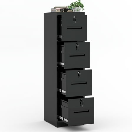 Metal Filing Cabinet 4 Drawer, Black Vertical File Cabinet with Lock