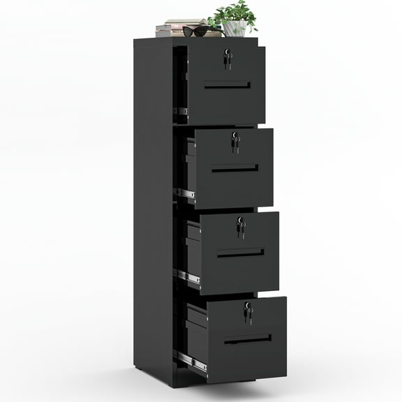 Metal Filing Cabinet 4 Drawer, Black Vertical File Cabinet with Lock