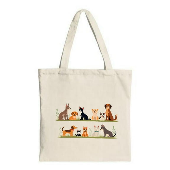 Cute Cartoon Dogs Tote Bag - Canvas Multifunctional Reusable Shopping Bag with Adorable Dog Design Perfect for Travel & Parties