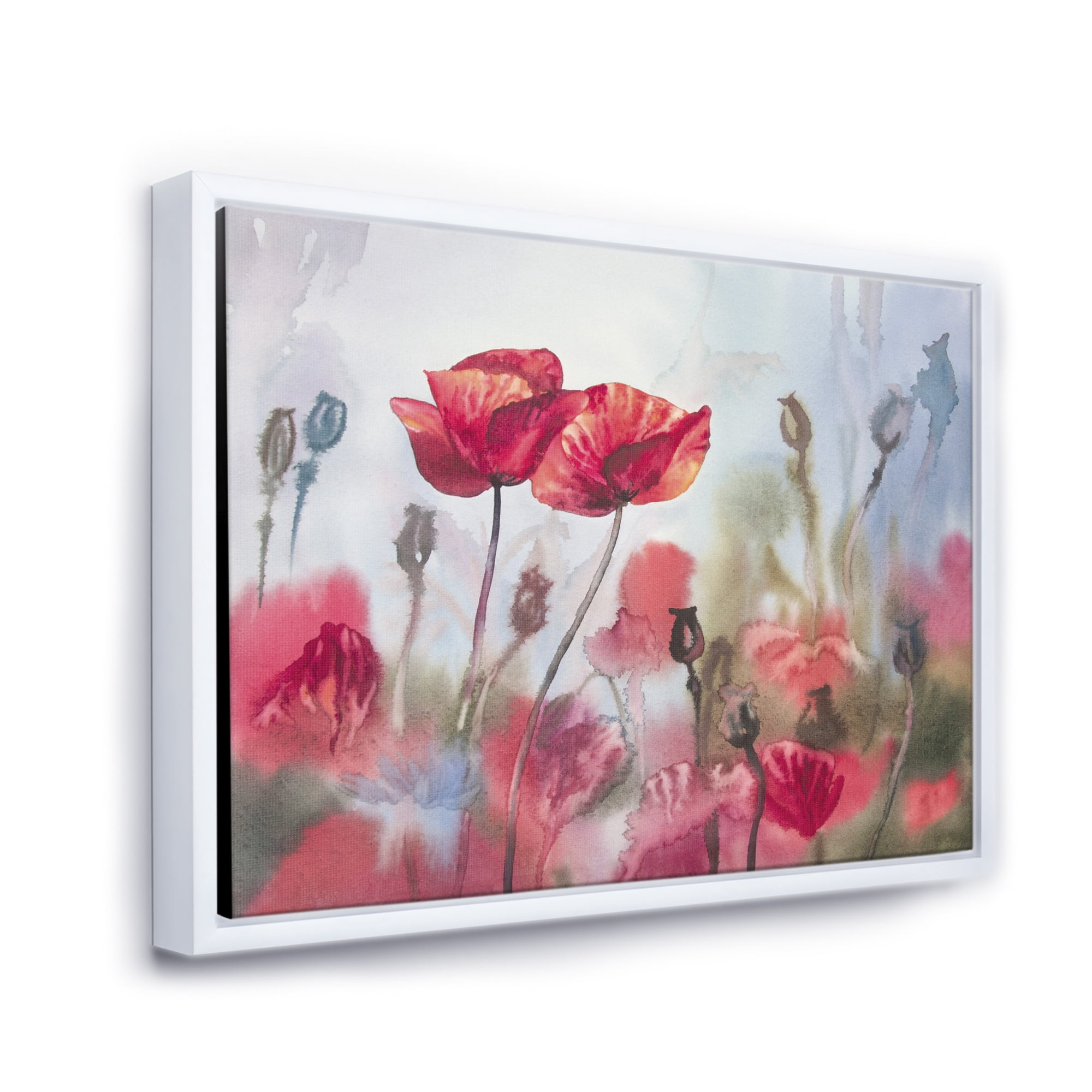 Designart 'Blossoming Red Poppies In The Meadow' Traditional Framed Canvas Wall Art Print