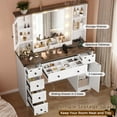 thumbnail image 6 of Farmhouse Makeup Vanity Desk with Lights & Charging Station,Vanity Table with Mirror, 43'' Bedroom Dressing Table with 6 Drawers & 2 Cabinets, 3 Color Lighting Modes, White, 6 of 9