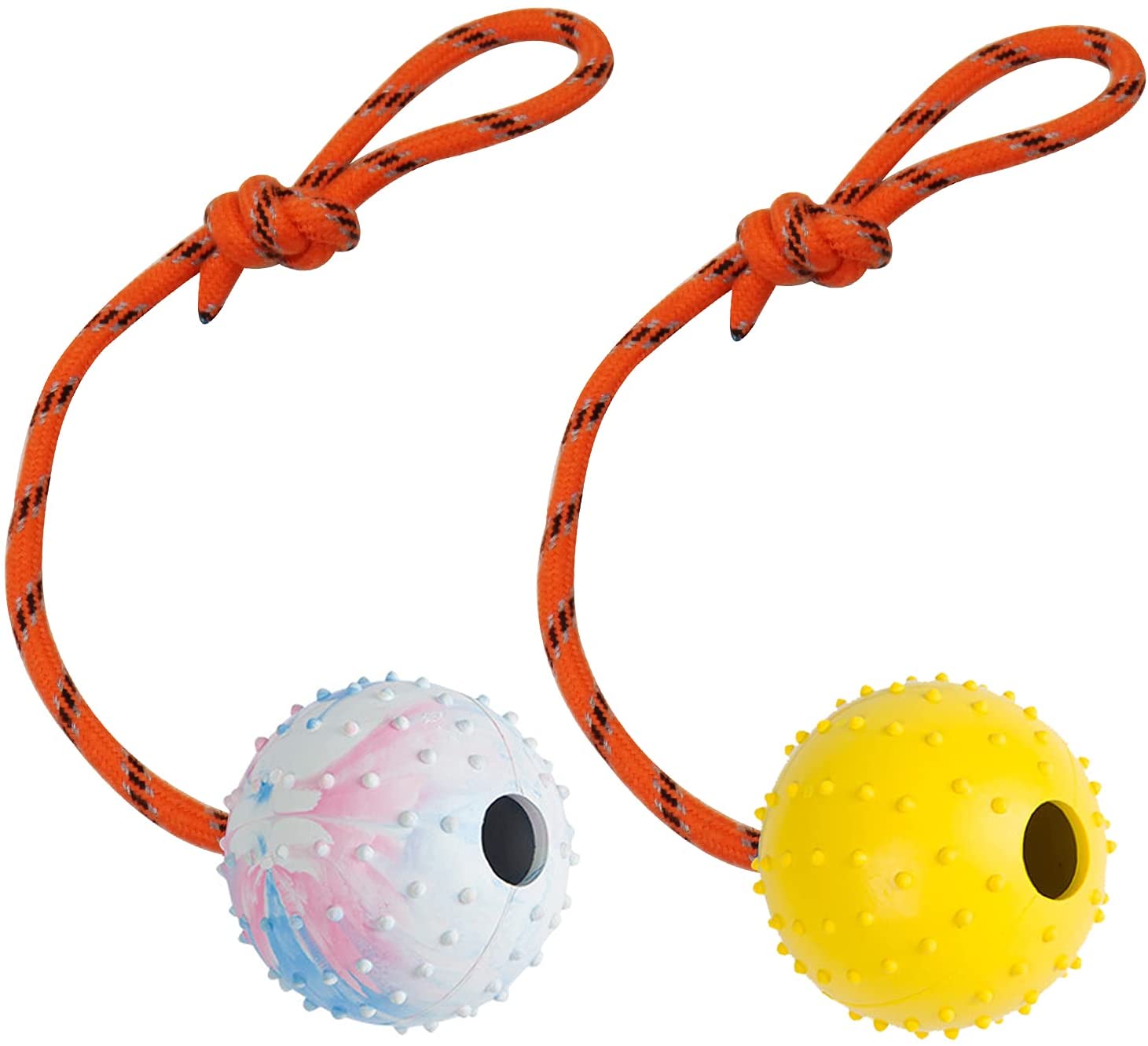 2 Pack Dog Ball, K9 Ball, Solid Rubber Ball on Rope for Reward, Fetch