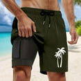 thumbnail image 2 of Men Swim Trunk Coconut Trees Pattern Quick Dry Bathing Suit Swimming Board Shorts Mesh Lining Army Green L, 2 of 4