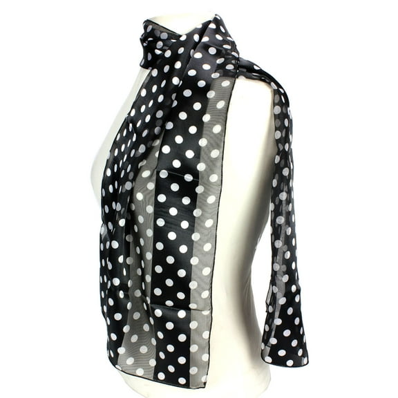 Scarf - Silk Feel Touch - Black w/ White Polka Dots - SF-ON1126WH-BK