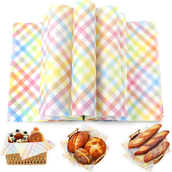 100 Pcs Easter Wax Paper Pastel Plaid Waterproof Oil-Proof Deli Wax Paper Sheets for Food Sandwich Picnic Basket Liners Wrappers Home Kitchen Spring Party Supplies