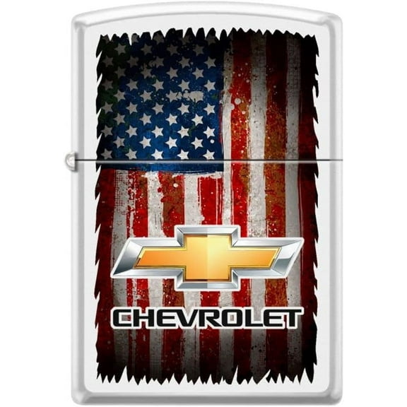 Zippo Lighter- Chevy Chevrolet USA American Flags White Matte Lighter #Z5170