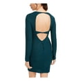 thumbnail image 2 of CITY STUDIO Womens Green Glitter Long Sleeve V Neck Short Cocktail Body Con Dress 5, 2 of 4