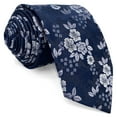 thumbnail image 3 of Floral Mens Necktie Set Navy Blue Silver White Tie Pocket Square Combo Silky Touch Extra Long 63", 3 of 7