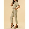 thumbnail image 5 of MODA NOVA Juniors Romper Turndown Collar Button up Tie Waist Cargo Jumpsuit, 5 of 6