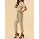thumbnail image 5 of INSPIRAR CHIC Mono de Mujer de Manga Corta con Cuello, Botones, Cintura Ajustable, de Algodón, Cargo, Talla L, Caqui, 5 of 7