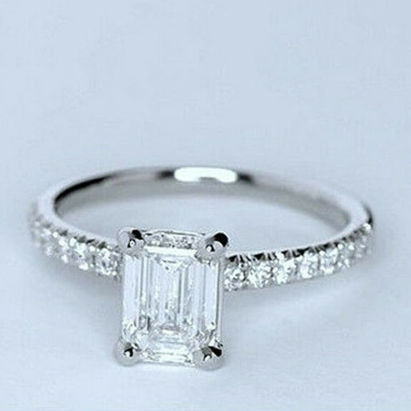 14K White Gold Plated 2Ct Emerald Cut Lab-Created Women's Engagement Ring Valentine Gift