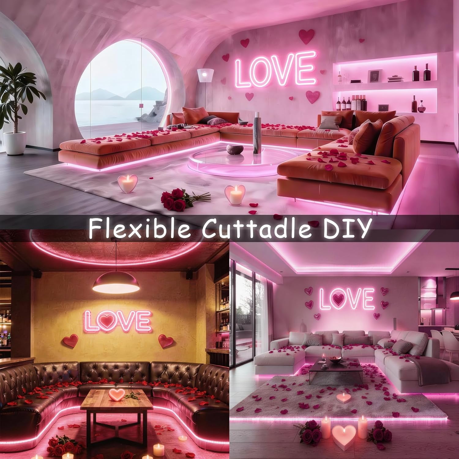 20 Ft Pink Led Lights Strip Rope Lights with Dimmer Control forIndoor Decor Cuttable Strip Lights for Baby Room Bedroom Living Room Kitchen