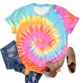 thumbnail image 2 of MIXUE Womens Summer Tops Rainbow Tie Dye Print Round Neck Short Sleeve Loose Casual Shirts For Women Tee Shirts Daily-Wear,Black,XXXL, 2 of 3