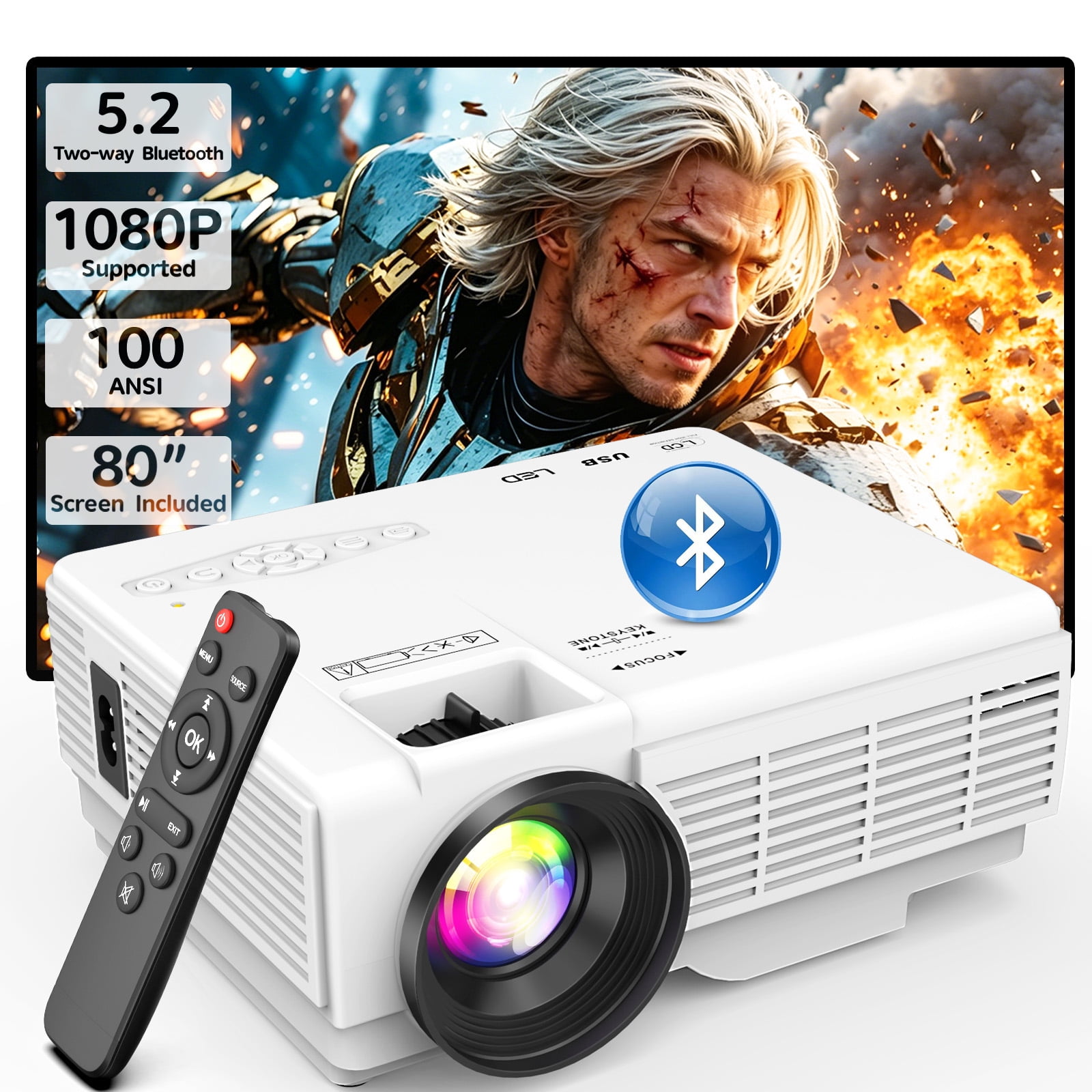 あ*け様 【値下げ中】World Family  Projector FRESHDEW Mini Portable Movie Projector with Bluetooth 5.2, 100