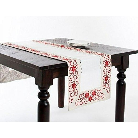 Fennco Styles Francine Embroidered & Cutwork Holiday Ivory Rectangular Table Runner - 18" x 72"