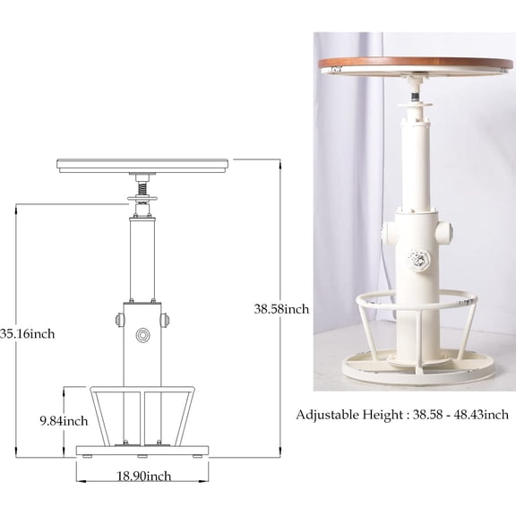 Industrial Bar Table Adjustable Height Pub Table for Kitchen Dining Coffee Bistro Antique White