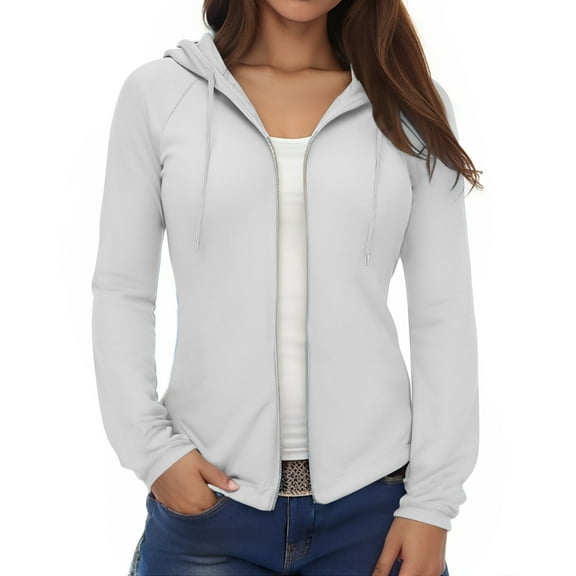 hotojiny Women's Casual Hoodie Sweatshirts Full Zip Up Lightweight Hooded Coat Fall Long Sleeve Outwear with Pockets