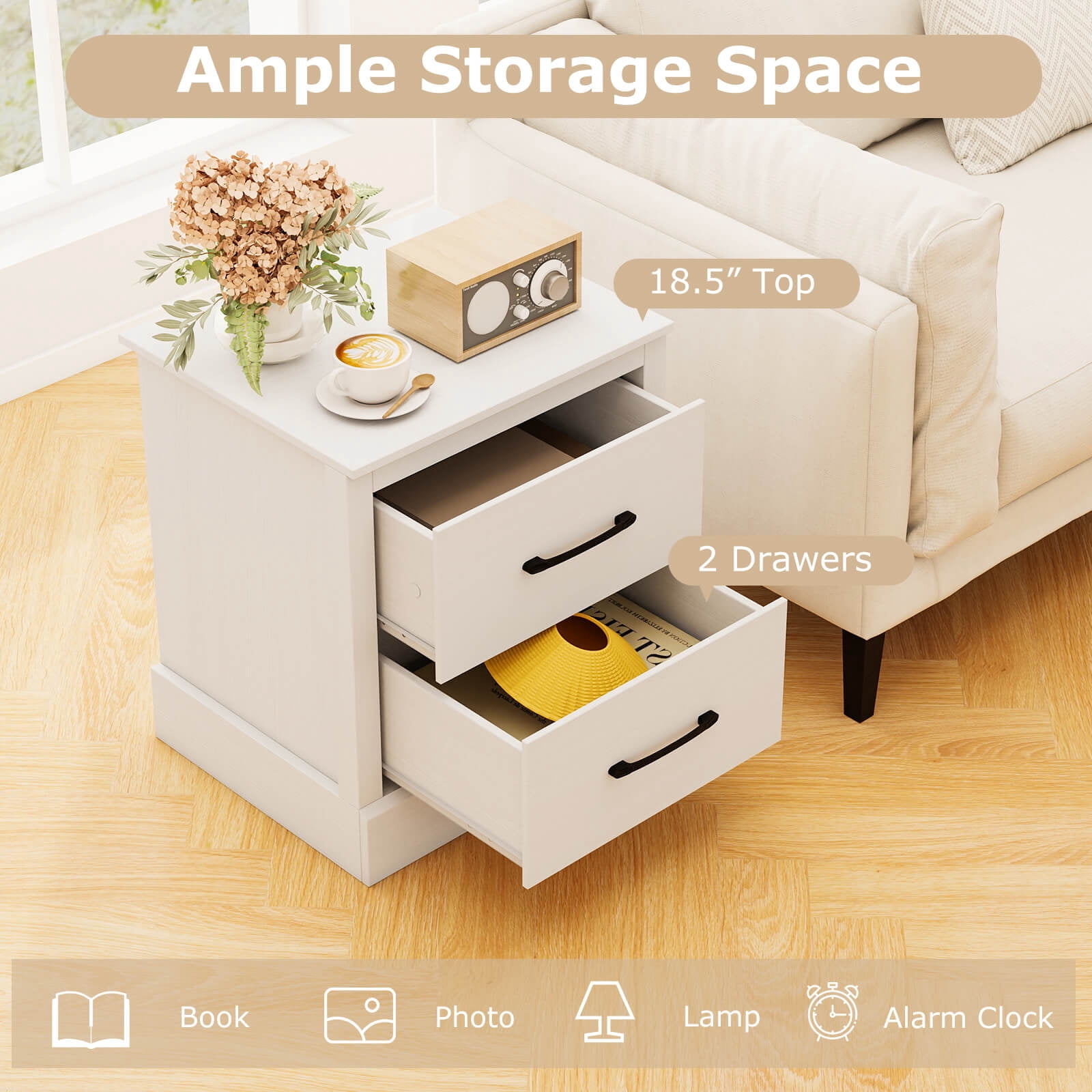Costway 18.5" Farmhouse Nightstand with 2 Drawers Compact Size End Table for Living Room