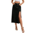 thumbnail image 1 of Falda de Mezclilla A-Line de Cintura Alta con Abertura en el Muslo Midi para Mujeres INSPIRE CHIC Color Negro, 1 of 6