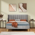 thumbnail image 3 of Queen Size Upholstered Bed Frame,40.9" High Headboard,Strong Metal Frame,Wooden Slats Support,No Box Spring Needed,Easy Assembly,Velvet Fabric,Gray, 3 of 11