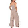 thumbnail image 3 of INSPIRE CHIC Women's Jumpsuit Square Neck Smocked Sleeveless Split Wide Leg Romper L Brown, 3 of 6
