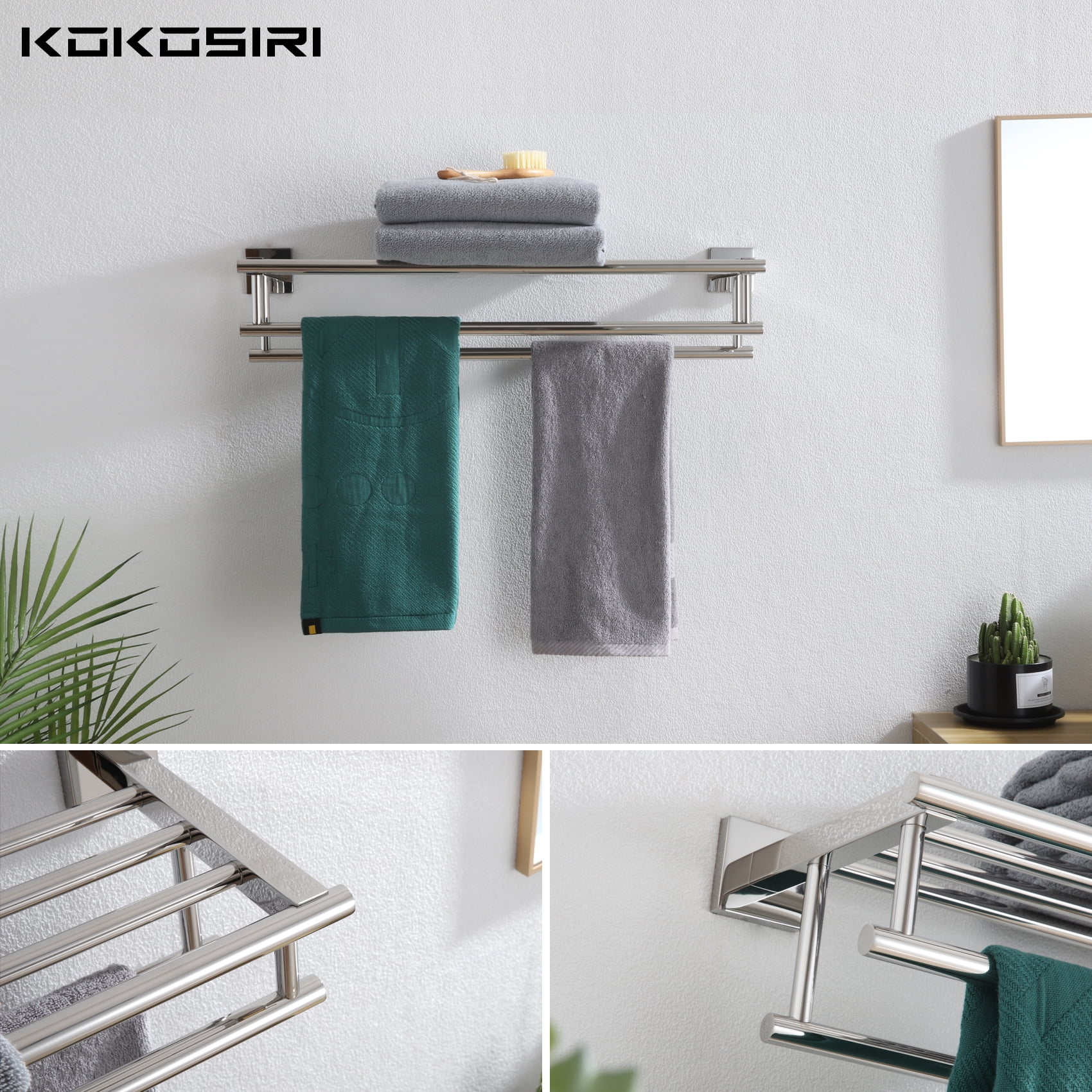 KOKOSIRI Bath Towel Rack with Double Towel Bars Bathroom Towel Shelf 20 Inch Towel Holder Wall Mounted Stainless Steel Matte Black B6005BK L20 Walmart