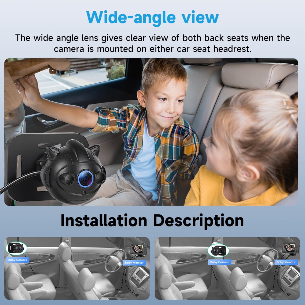 Podofo 4.3 inch Rear Seat Baby Monitor with HD 720P Infrared Night Vision Wide-Angle Lens TN Screen Camera with Bluetooth Music