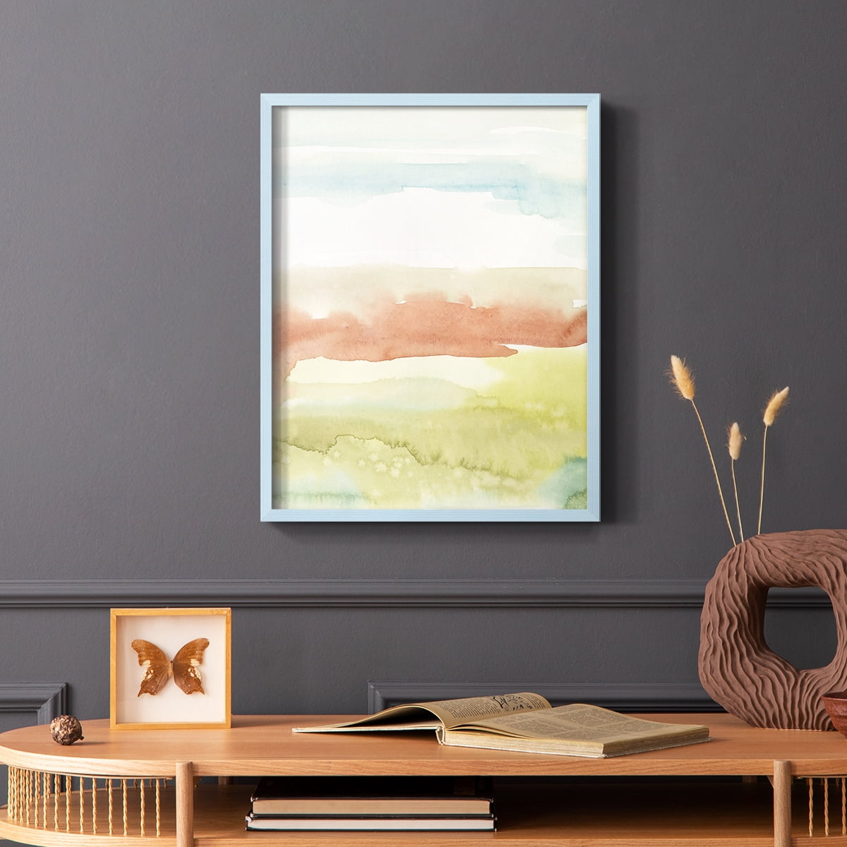 Blushing Sunrise II Framed Print in Blue Solid Wood Framed Print No Nail Hanging