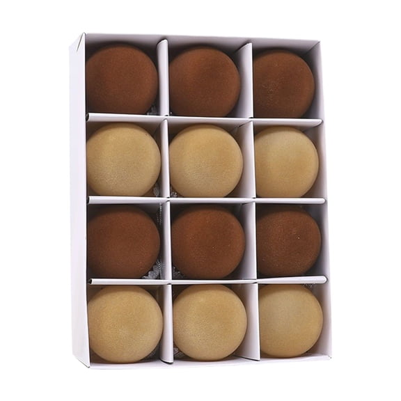 12PCS Velvet Christmas Balls, 2.4 in Brown & Beige Flocked Decoration Balls Ornaments Sets, Bulk Flocked Christmas Tree Ball Ornaments, Xmas Hanging Decor For Holiday Party Home Decoration