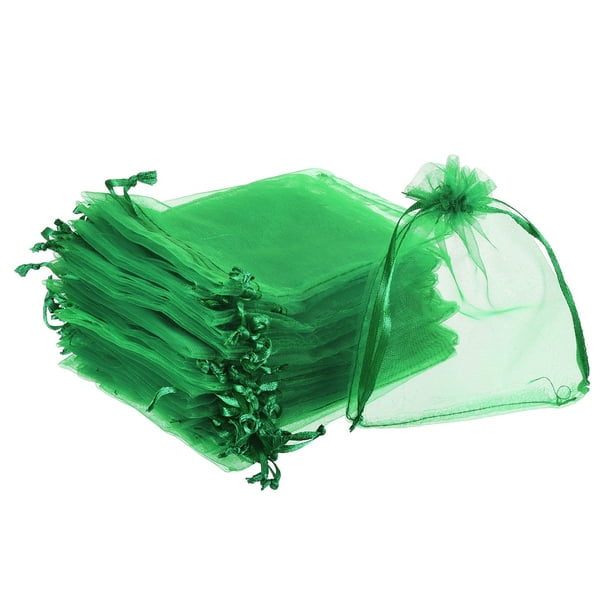 100 piezas de bolsas de organza 4x5 pulgadas con cordón de favor color verde oscuro