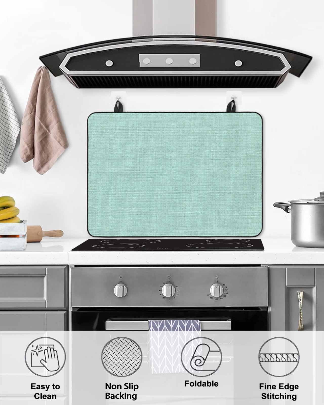 Large Induction Cooktop Protector Mat Linen Mint Green Stove Top Covers for Electric Stove, Modern Minimalist Pure Solid Color Decorative Stove Burner Cover Mats, Glass Top Stove Cover