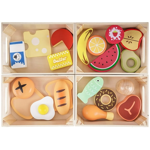 Food Groups - Wooden Play Food Sets, Pretend Play Kitchen Toys, Toy Food Accessories for Toddlers 1-3, Wood Play Fake Food for 1 2 3 Year Old Boys Girls Birthday Gift