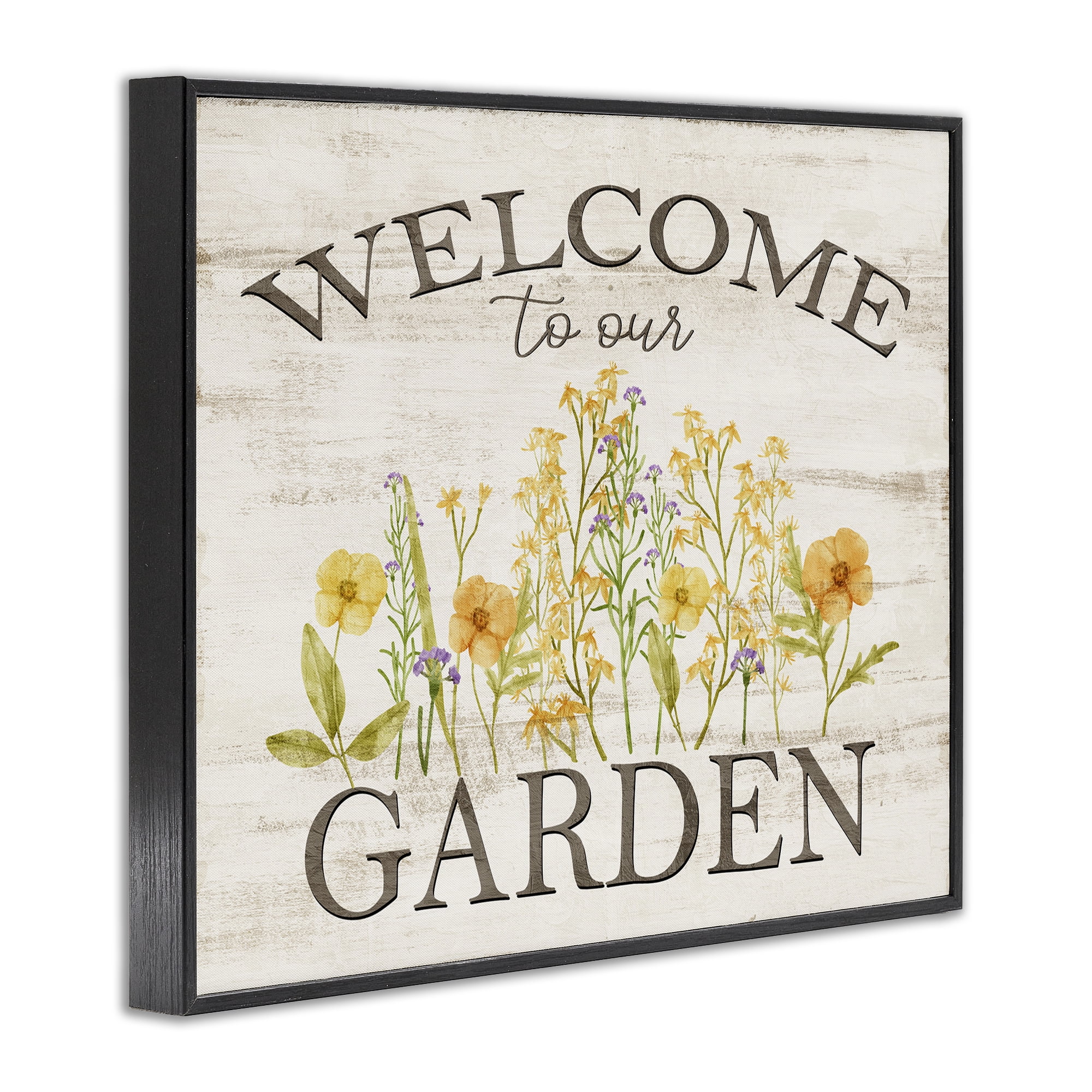 Stupell Industries Welcome To Our Garden Botanical & Floral Painting Black Framed Art Print Wall Art, 30 x 24