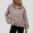 thumbnail image 2 of Ccpelsie Half Zip Sweatshirt Women Oversized Fleece Pullover Zipped Cute Sweatshirts with Pockets(Khaki,M), 2 of 6