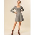 thumbnail image 4 of Vestido A Cuadros De Manga Larga Con Cuello Cuadrado Vintage De Otoño Para Mujer Marrón L, 4 of 6