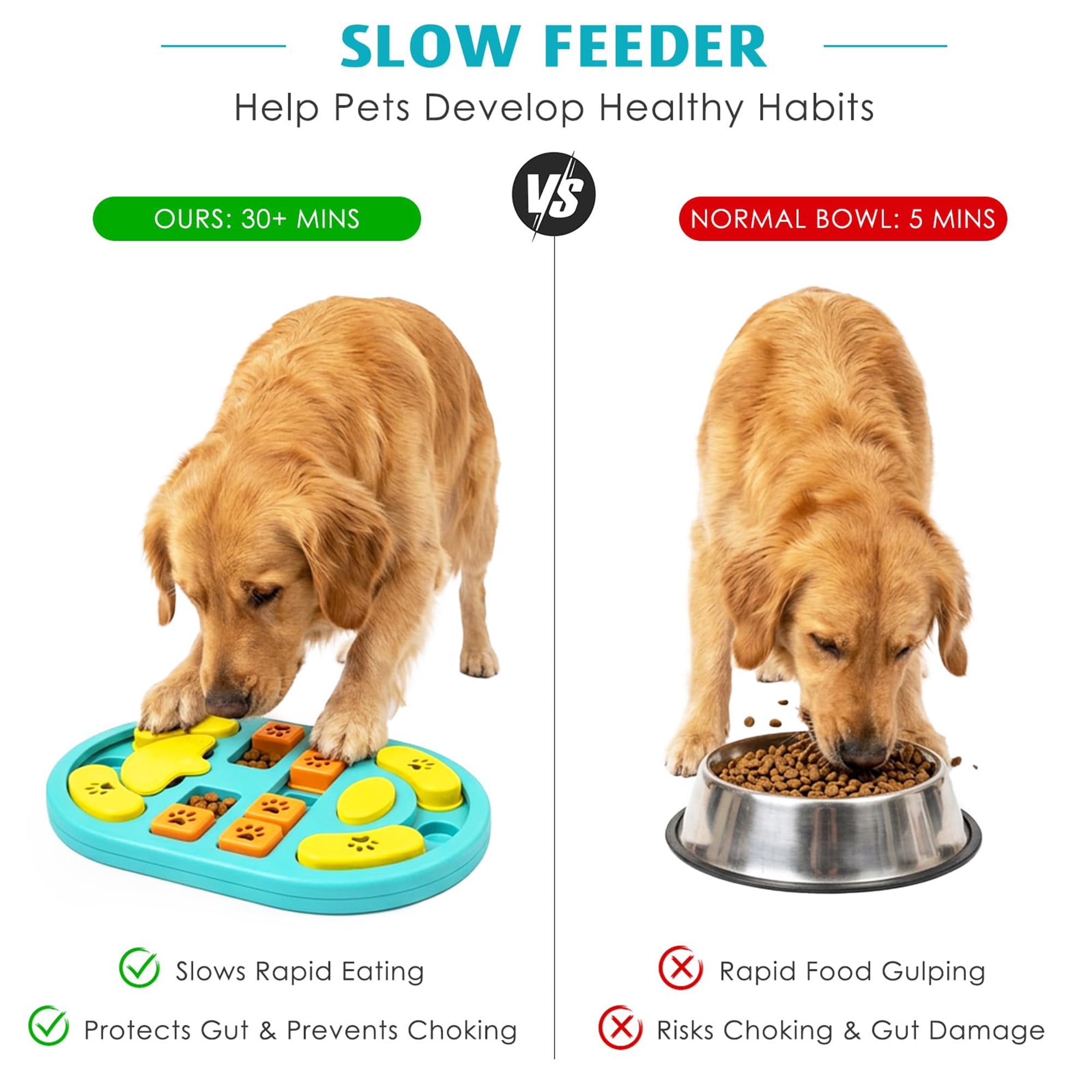 Interactie Dog Puzzle Toy for Mental Stimulation,IQ Training Treat Dispenser with Non-Slip Base,Slow Feeder Enrichment Game for Puppies Small Medium Large Dogs Cats to Reduce Boredom & Anxiety, Blue